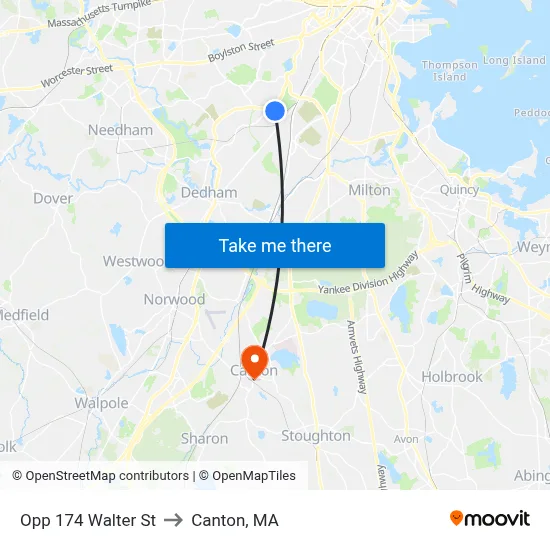 Opp 174 Walter St to Canton, MA map