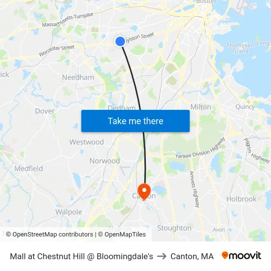 Mall at Chestnut Hill @ Bloomingdale's to Canton, MA map