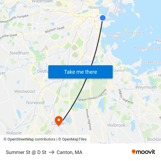 Summer St @ D St to Canton, MA map