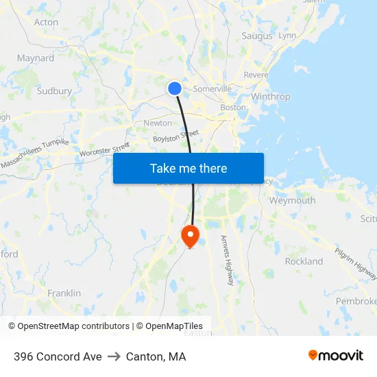 396 Concord Ave to Canton, MA map