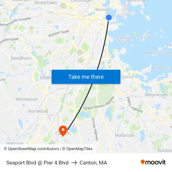 Seaport Blvd @ Pier 4 Blvd to Canton, MA map