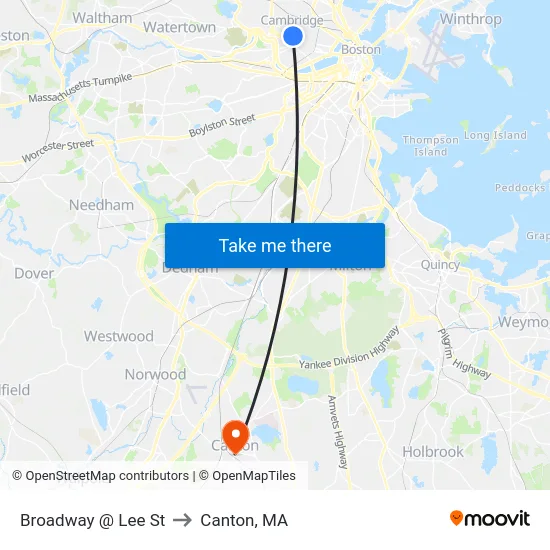 Broadway @ Lee St to Canton, MA map