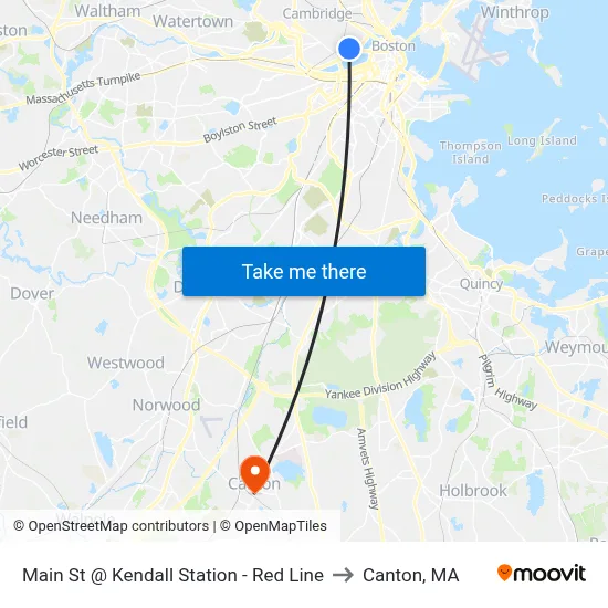 Main St @ Kendall Station - Red Line to Canton, MA map