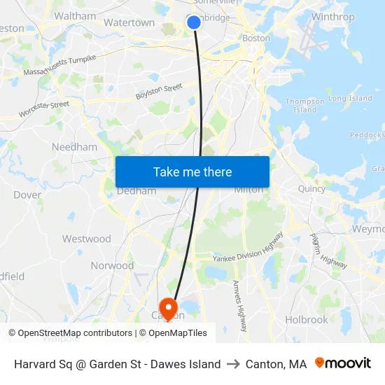 Harvard Sq @ Garden St - Dawes Island to Canton, MA map