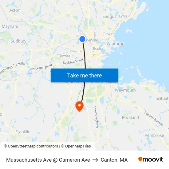 Massachusetts Ave @ Cameron Ave to Canton, MA map