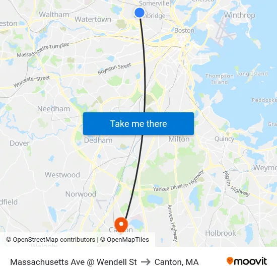 Massachusetts Ave @ Wendell St to Canton, MA map