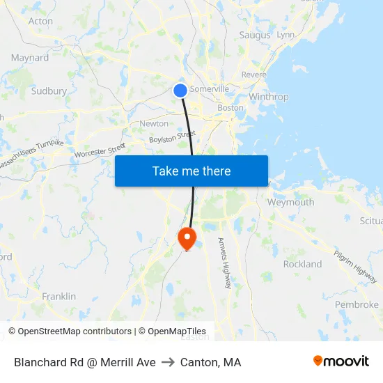 Blanchard Rd @ Merrill Ave to Canton, MA map