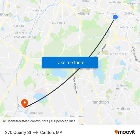 270 Quarry St to Canton, MA map