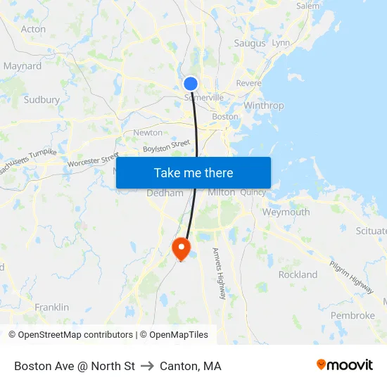 Boston Ave @ North St to Canton, MA map