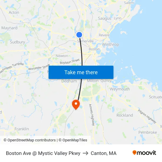 Boston Ave @ Mystic Valley Pkwy to Canton, MA map