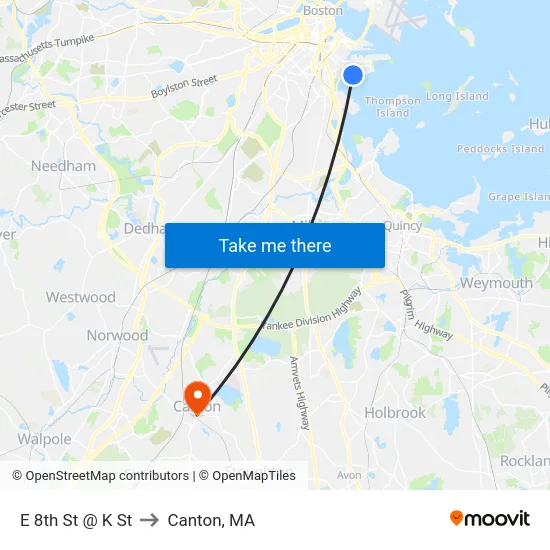 E 8th St @ K St to Canton, MA map