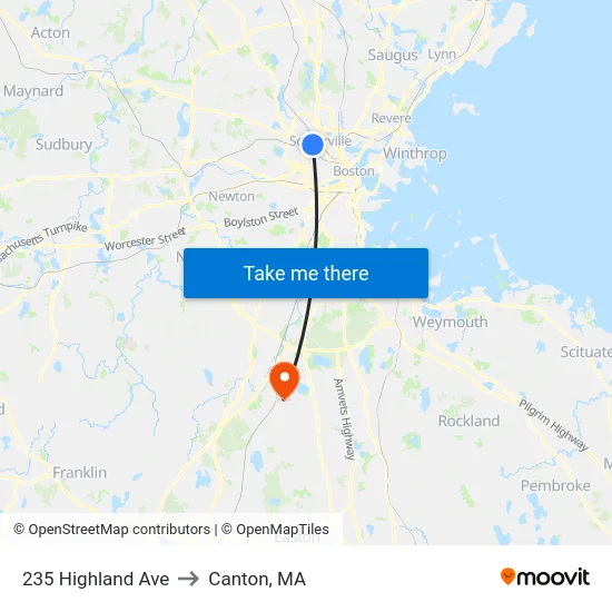 235 Highland Ave to Canton, MA map