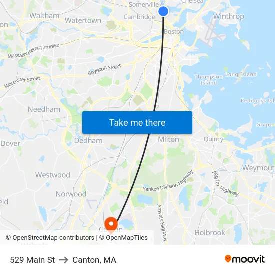 529 Main St to Canton, MA map