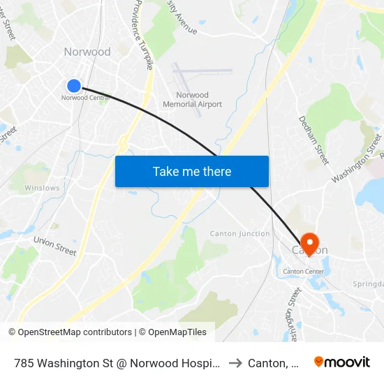 785 Washington St @ Norwood Hospital to Canton, MA map