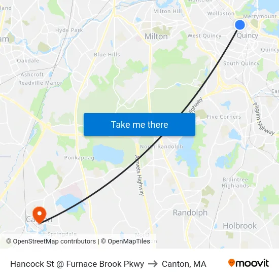 Hancock St @ Furnace Brook Pkwy to Canton, MA map
