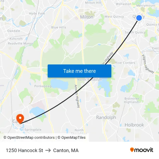 1250 Hancock St to Canton, MA map