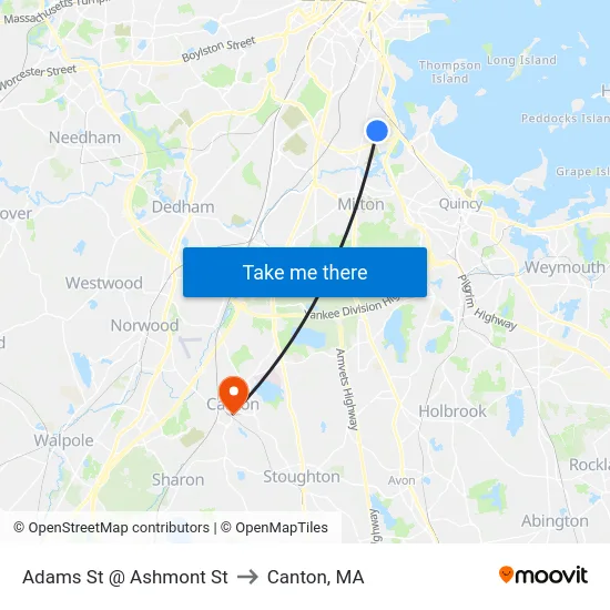 Adams St @ Ashmont St to Canton, MA map