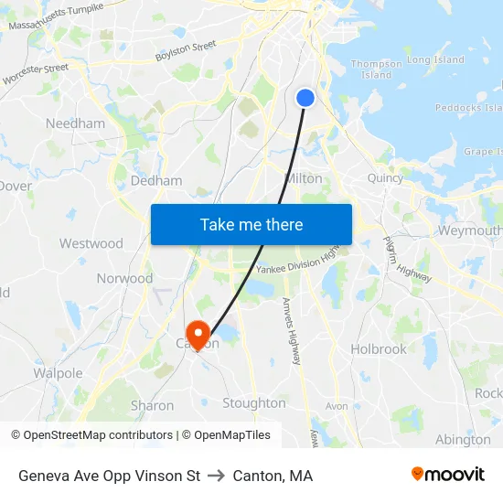 Geneva Ave Opp Vinson St to Canton, MA map
