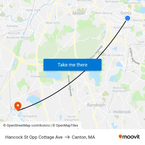 Hancock St Opp Cottage Ave to Canton, MA map