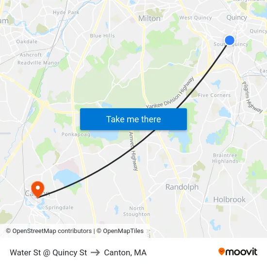 Water St @ Quincy St to Canton, MA map
