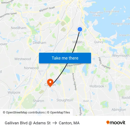 Gallivan Blvd @ Adams St to Canton, MA map