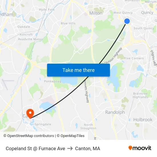 Copeland St @ Furnace Ave to Canton, MA map
