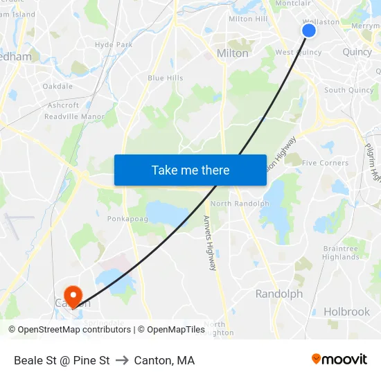 Beale St @ Pine St to Canton, MA map