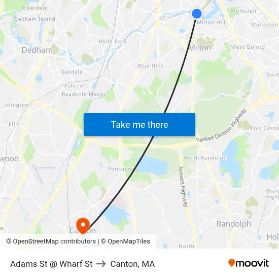 Adams St @ Wharf St to Canton, MA map