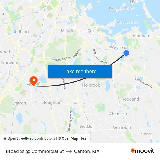 Broad St @ Commercial St to Canton, MA map