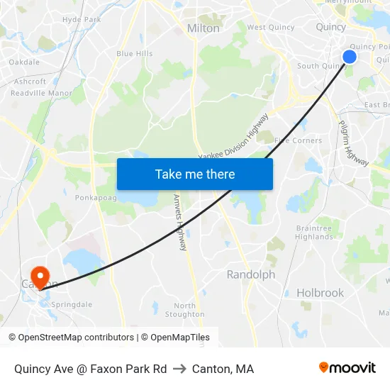 Quincy Ave @ Faxon Park Rd to Canton, MA map