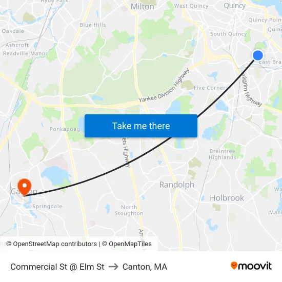 Commercial St @ Elm St to Canton, MA map