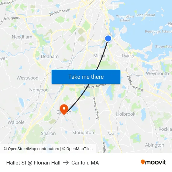 Hallet St @ Florian Hall to Canton, MA map