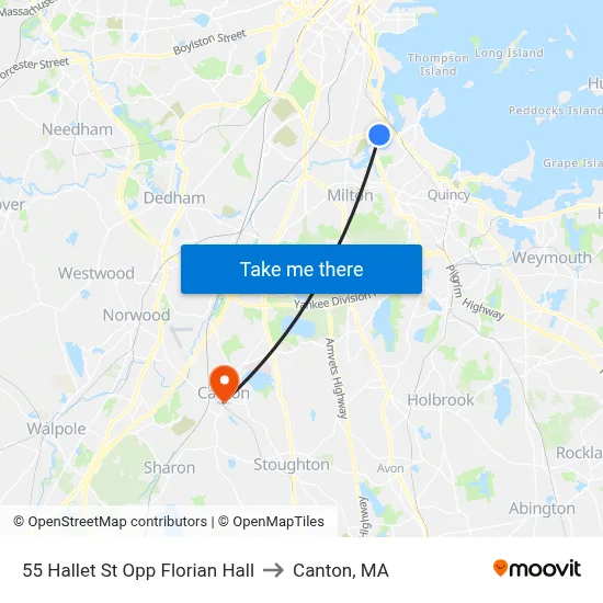55 Hallet St Opp Florian Hall to Canton, MA map
