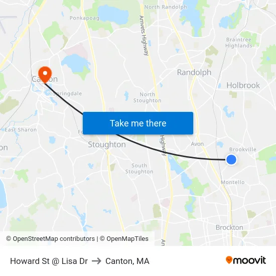Howard St @ Lisa Dr to Canton, MA map