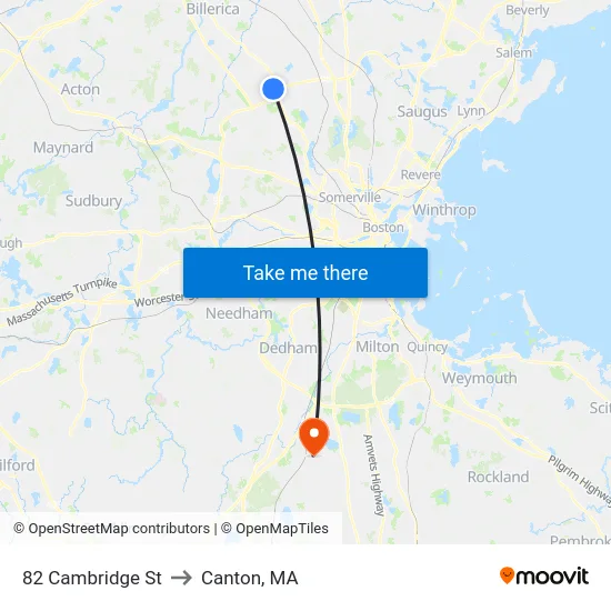82 Cambridge St to Canton, MA map