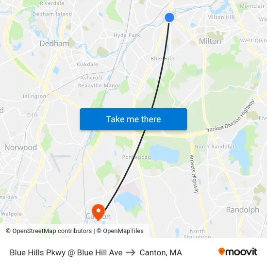 Blue Hills Pkwy @ Blue Hill Ave to Canton, MA map