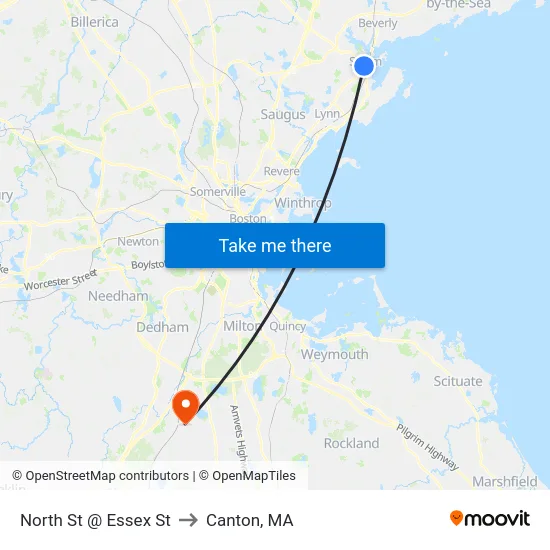 North St @ Essex St to Canton, MA map