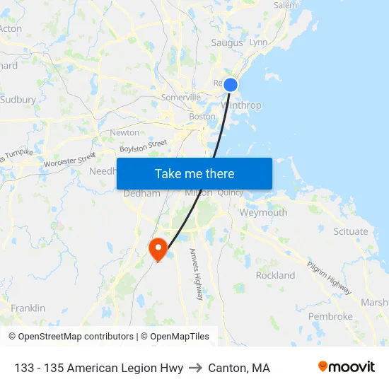 133 - 135 American Legion Hwy to Canton, MA map