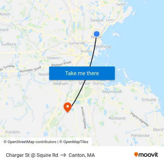 Charger St @ Squire Rd to Canton, MA map