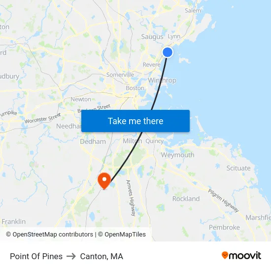 Point Of Pines to Canton, MA map