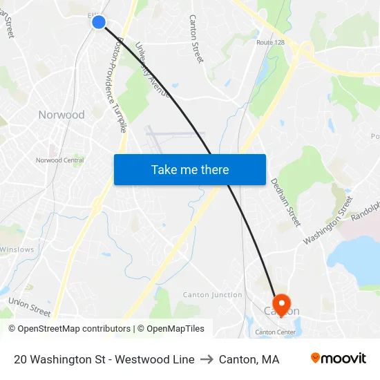 20 Washington St - Westwood Line to Canton, MA map
