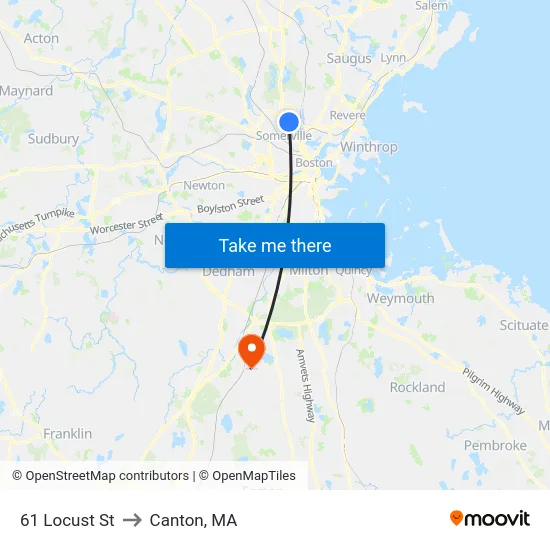 61 Locust St to Canton, MA map