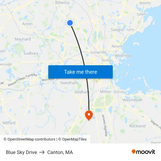 Blue Sky Drive to Canton, MA map