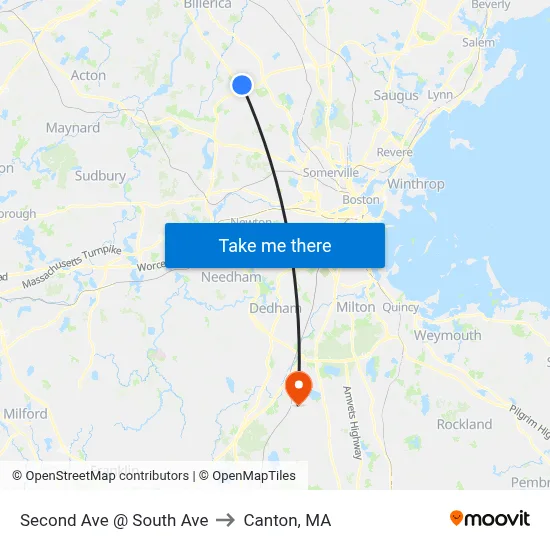 Second Ave @ South Ave to Canton, MA map
