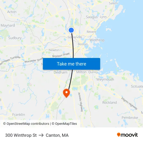 300 Winthrop St to Canton, MA map