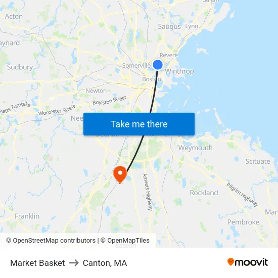 Market Basket to Canton, MA map