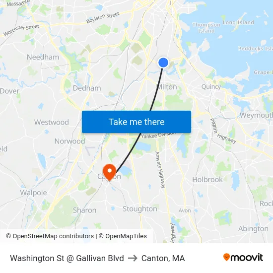 Washington St @ Gallivan Blvd to Canton, MA map