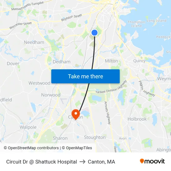 Circuit Dr @ Shattuck Hospital to Canton, MA map
