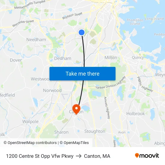 1200 Centre St Opp Vfw Pkwy to Canton, MA map