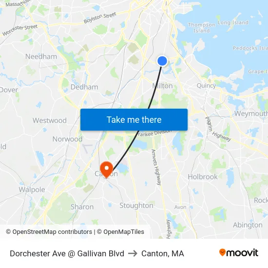 Dorchester Ave @ Gallivan Blvd to Canton, MA map